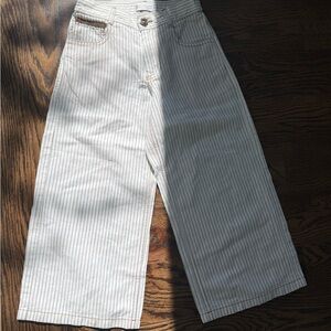 Brunello Cucinelli Cream Wide-Leg Pinstripe Kids Jeans
